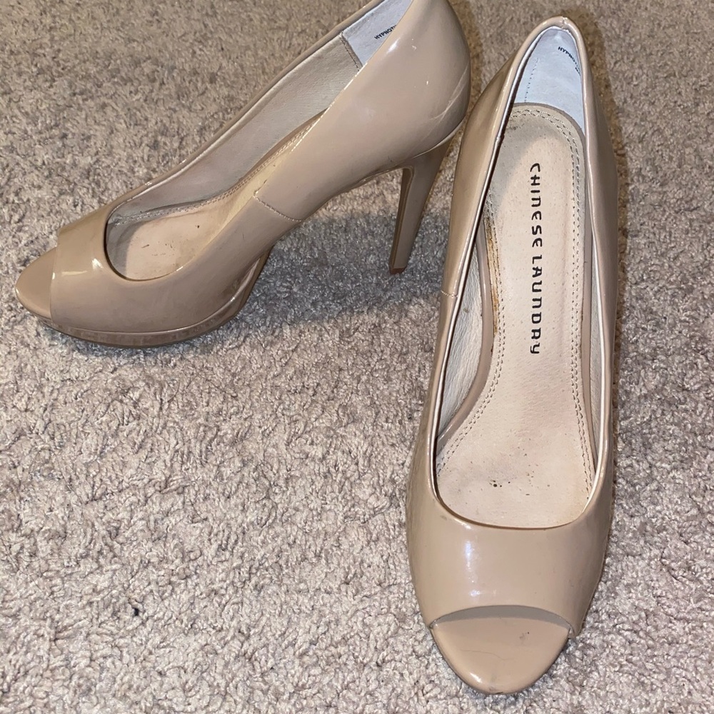 Beige open toed heels